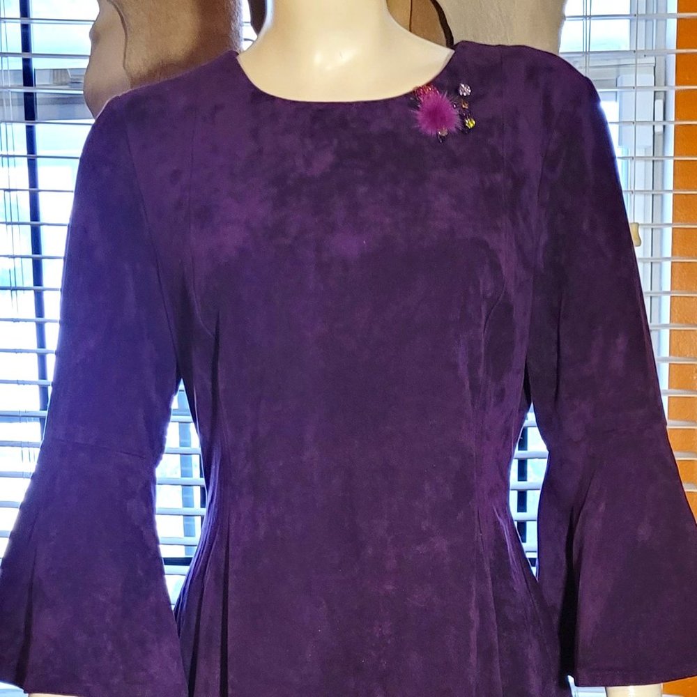SOLD-CALVIN KLEIN------Micro-suede (faux) in purple. Has beautiful bell sleeves.